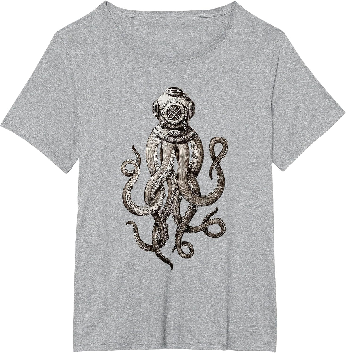 Retro Scuba Diver Weird Octopus Design, Octopus Helmet T-Shirt - Heather Grey