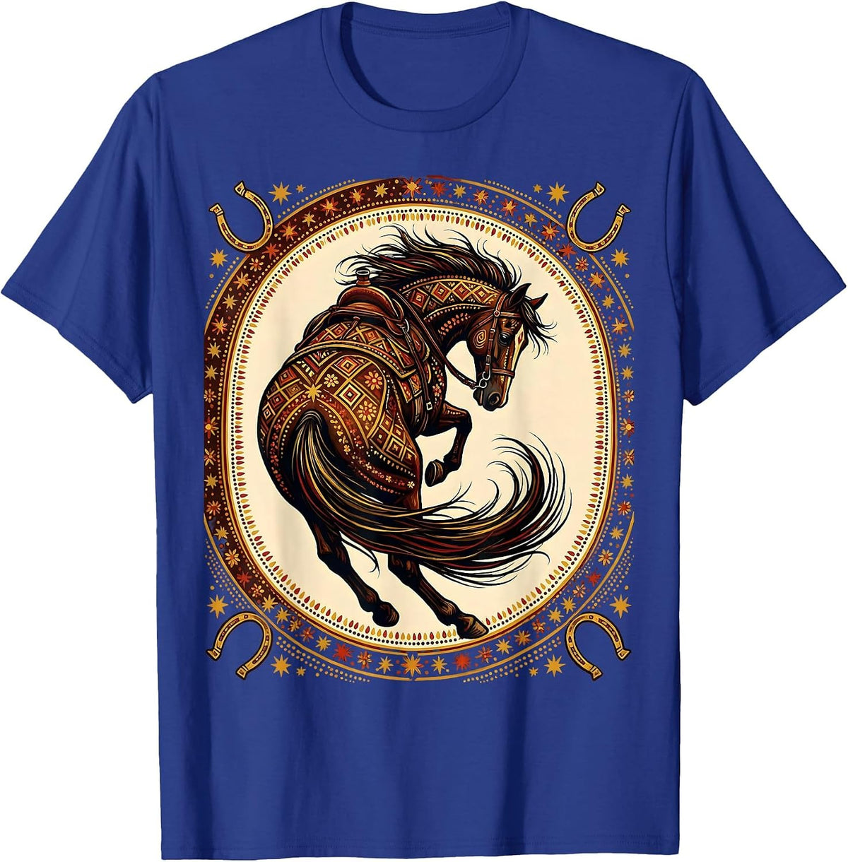 Barrel Racer Horse Leaning Hard Turn Rodeo T-Shirt - Royal Blue