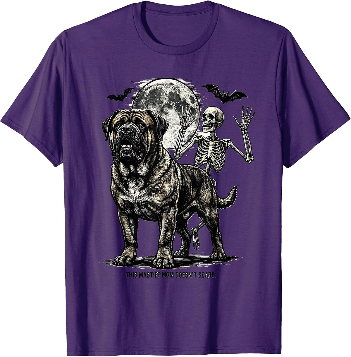 Men's This Mastiff Mom Doesn't Scare Funny Skeleton Chasing Dog T-Shirt - Purple