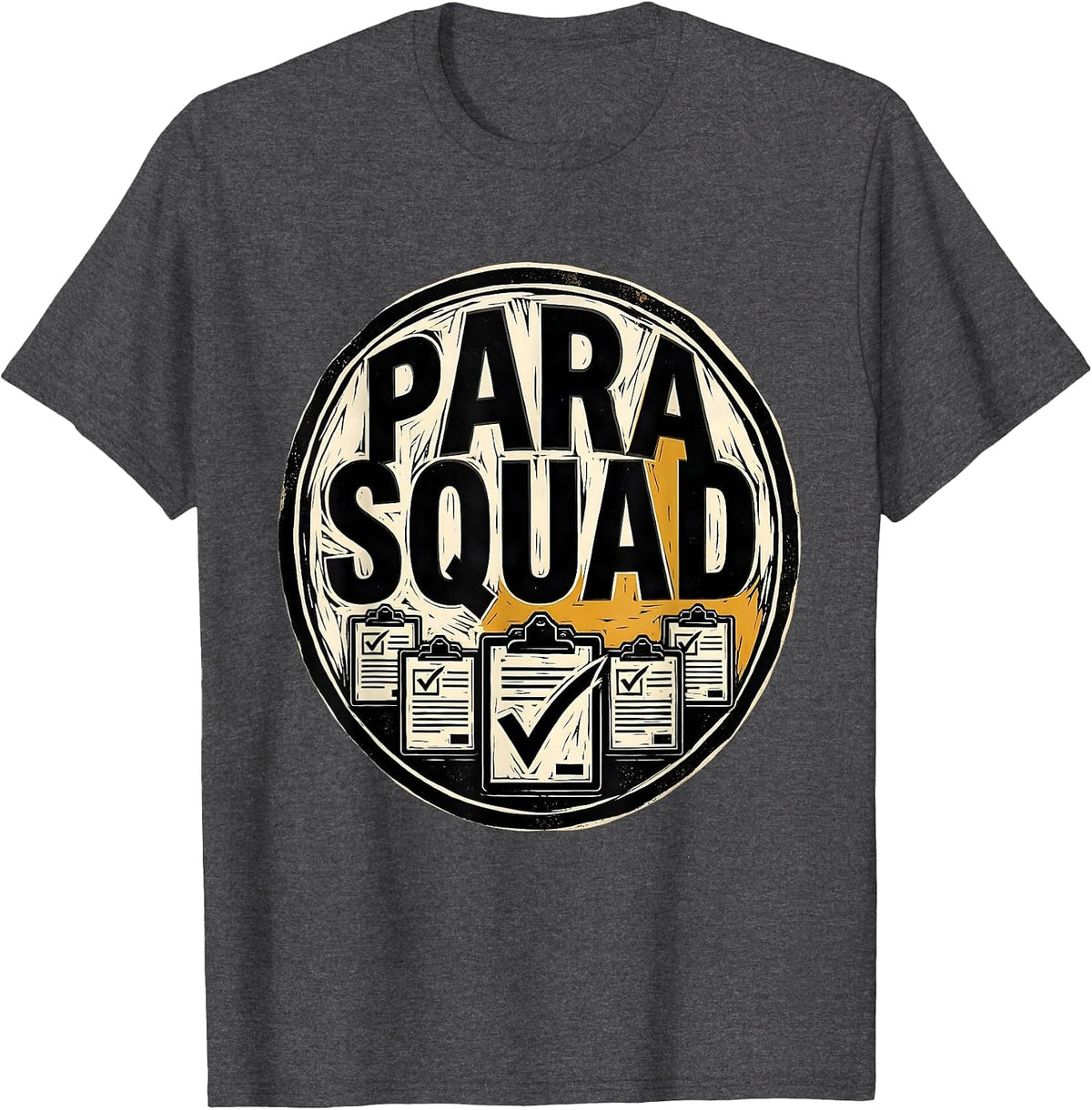 Men's Para Squad Linocut Teacher Aide Appreciation Back To School T-Shirt - Dark Heather Grey