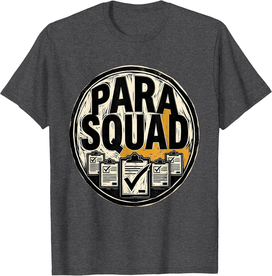 Men's Para Squad Linocut Teacher Aide Appreciation Back To School T-Shirt - Dark Heather Grey