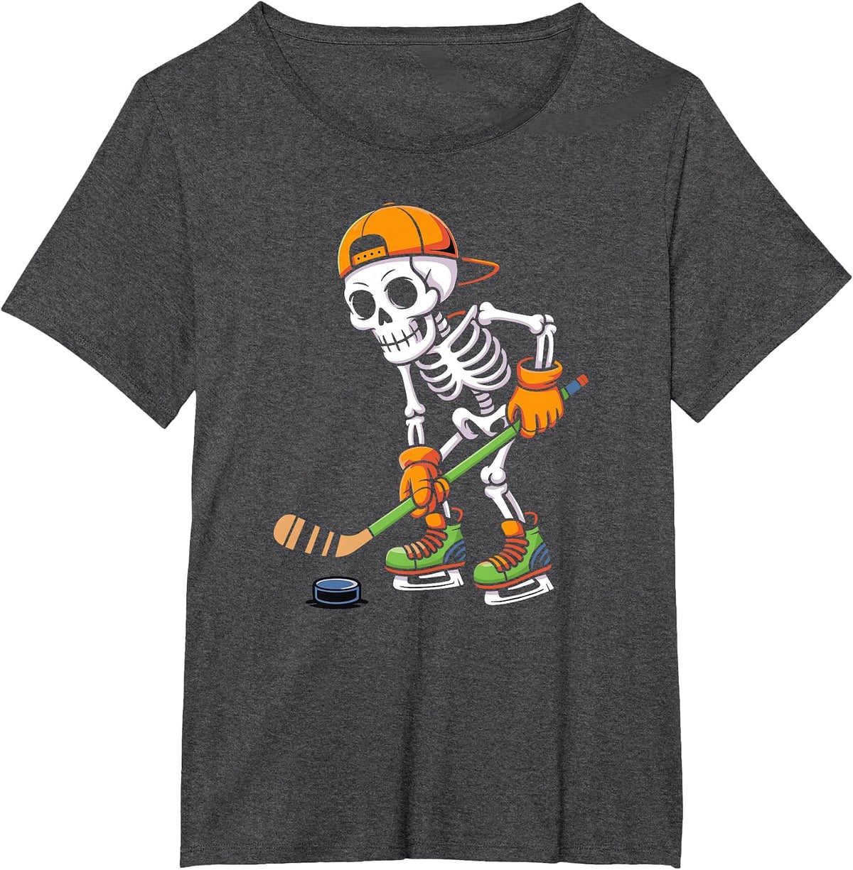 Skeleton Ice Hockey Halloween Costume Men Boys Hockey T-Shirt - Dark Heather Grey