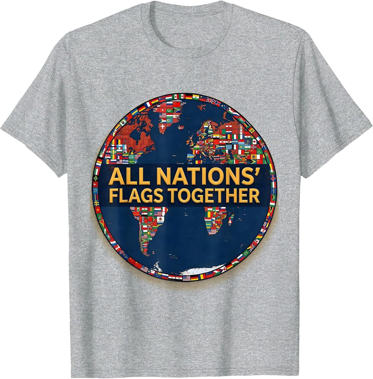 Men's All Nations' Flags Together Geography Lover Travel T-Shirt - Heather Grey