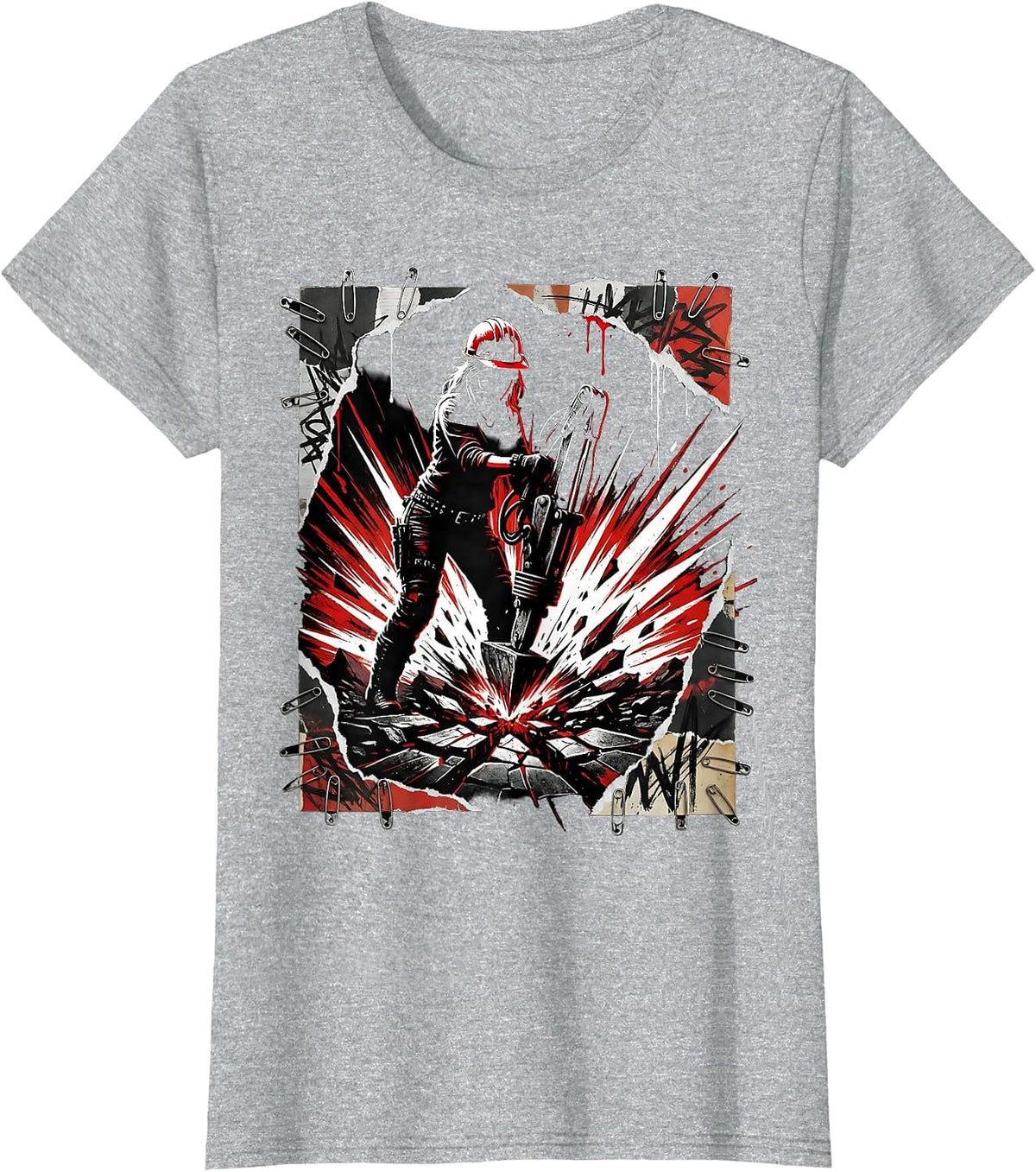 Hard Hat Jackhammer Operator Graphic Tee T-Shirt - Heather Grey