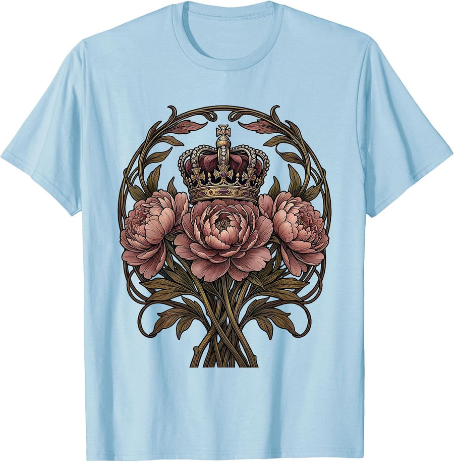 Men's Gigi Crown and Peony Bouquet Floral Design T-Shirt - Baby Blue