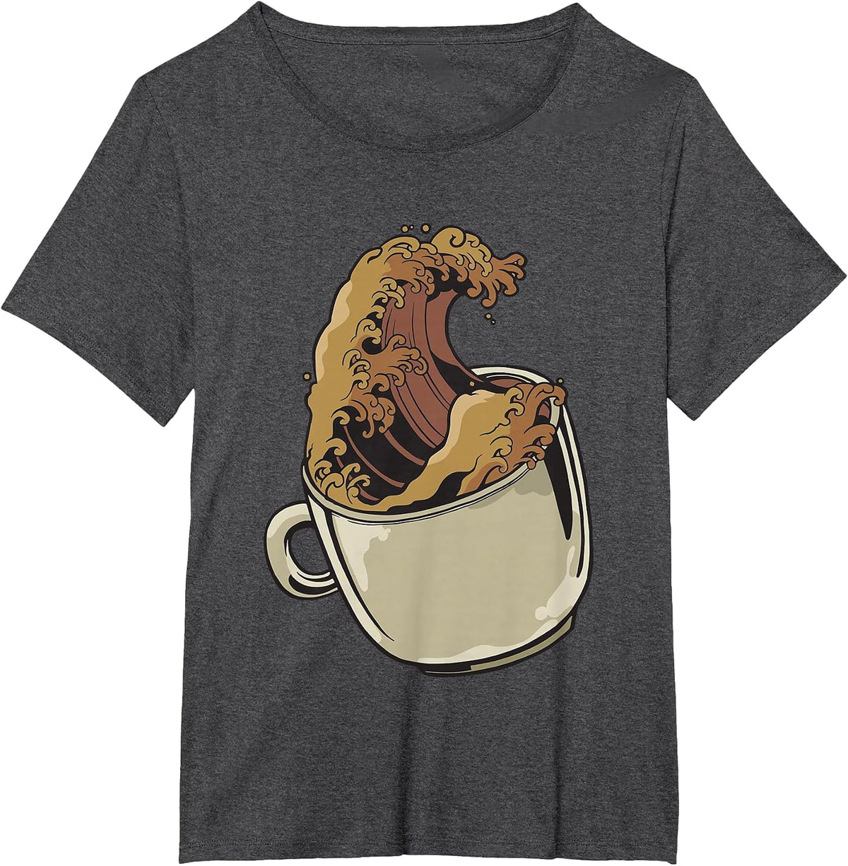 Vintage The Great Wave of Coffee Start The Day with Coffee T-Shirt - Dark Heather Grey