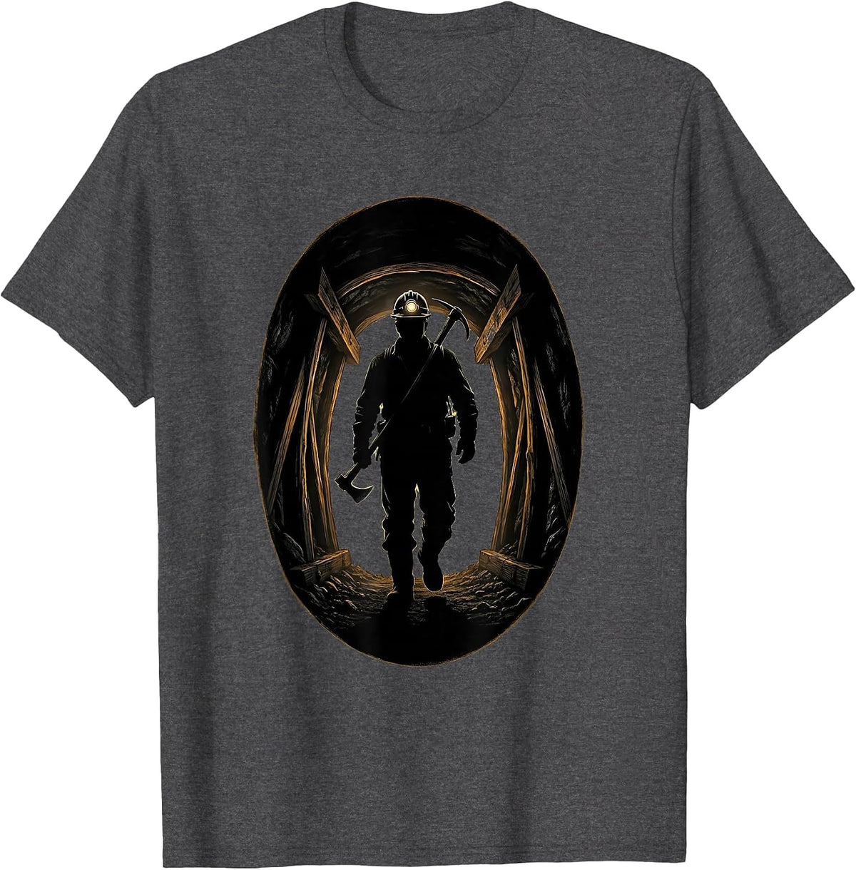 Labor Day Coal Miner Tunnel Emergence Graphic T-Shirt - Dark Heather Grey