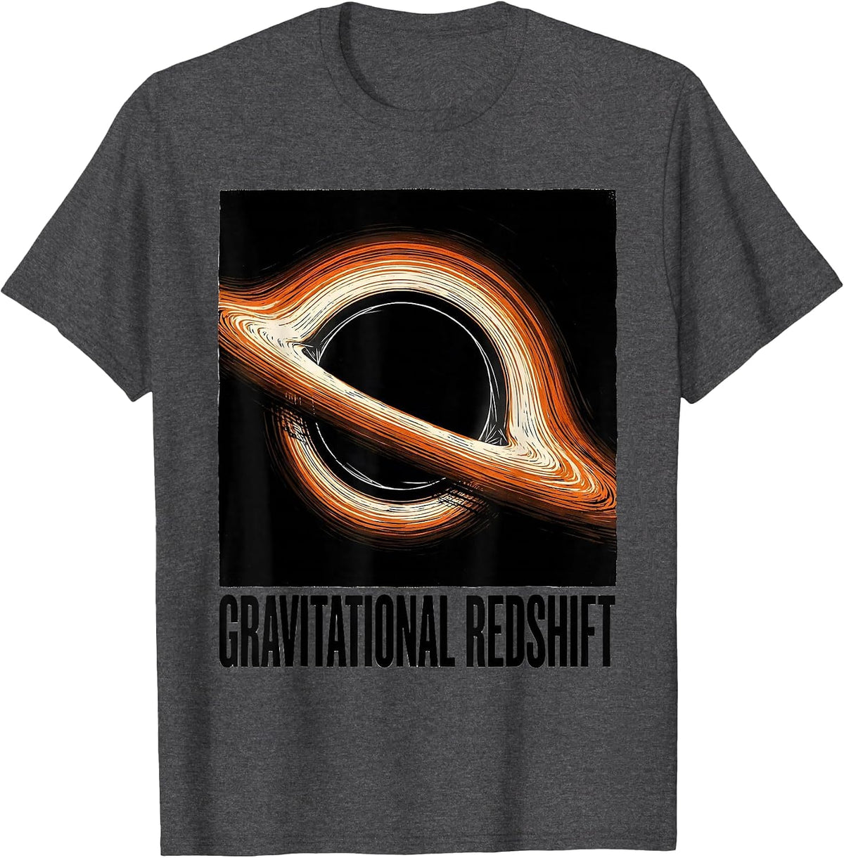 Gravitational Redshift Linocut Astrophysics Science Graphic T-Shirt - Dark Heather Grey