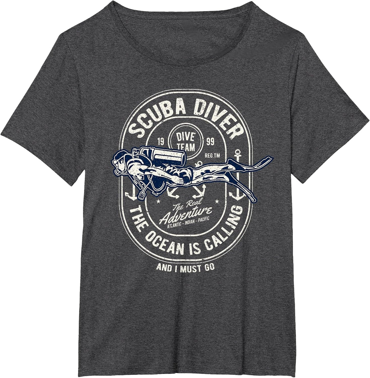 Vintage Retro Diver Distressed Scuba Diving T-Shirt - Dark Heather Grey