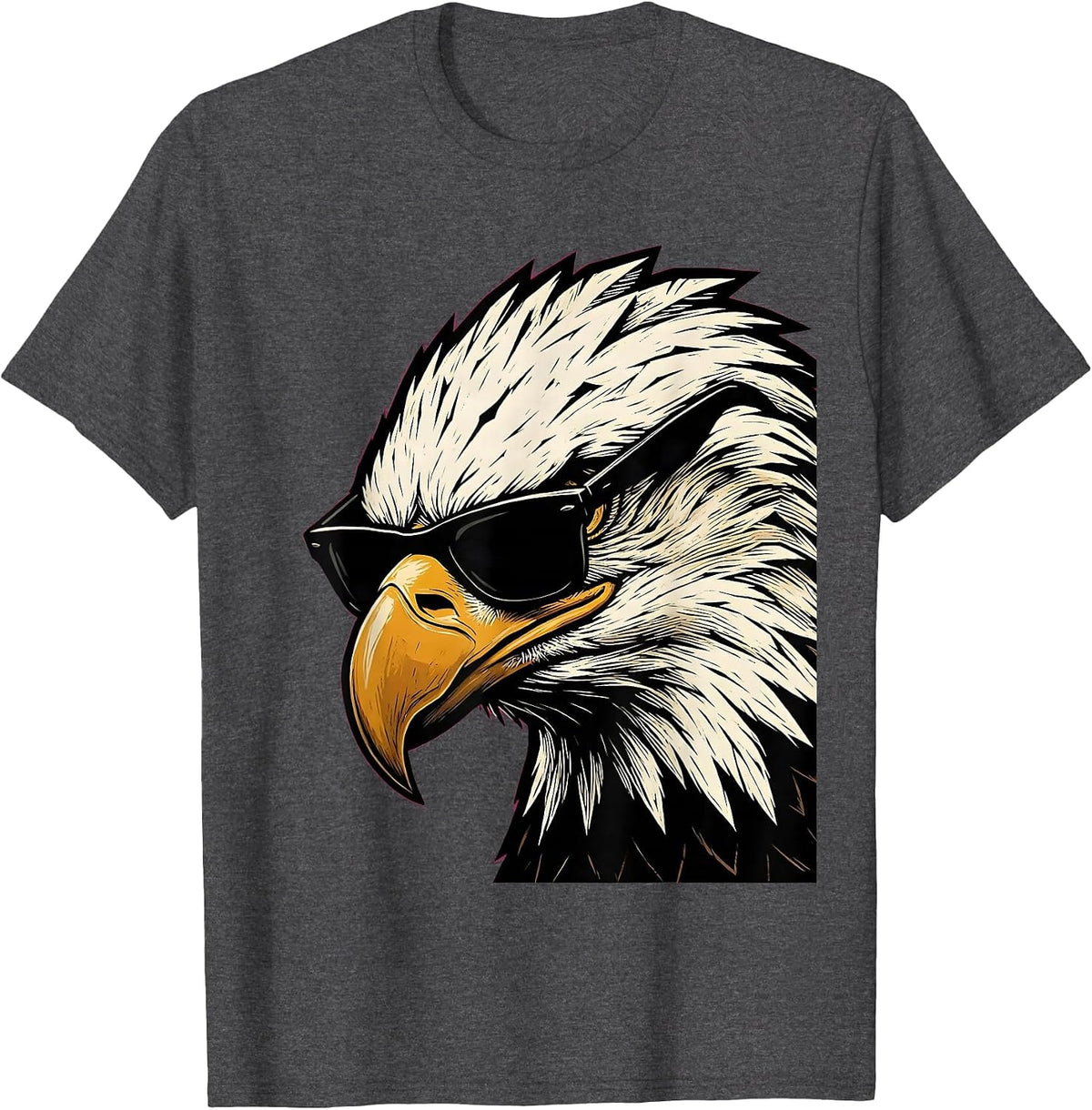 Men's Bald Eagle Sunglasses Linocut Eagle Fan Novelty T-Shirt - Dark Heather Grey