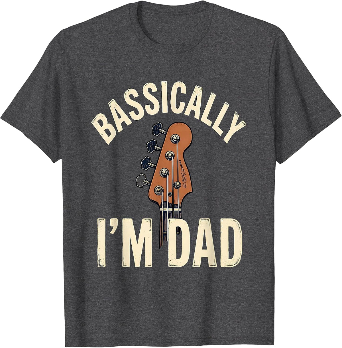 Men's Bassically I'm Dad Vintage Guitar Dad Humor Father's Day T-Shirt - Dark Heather Grey