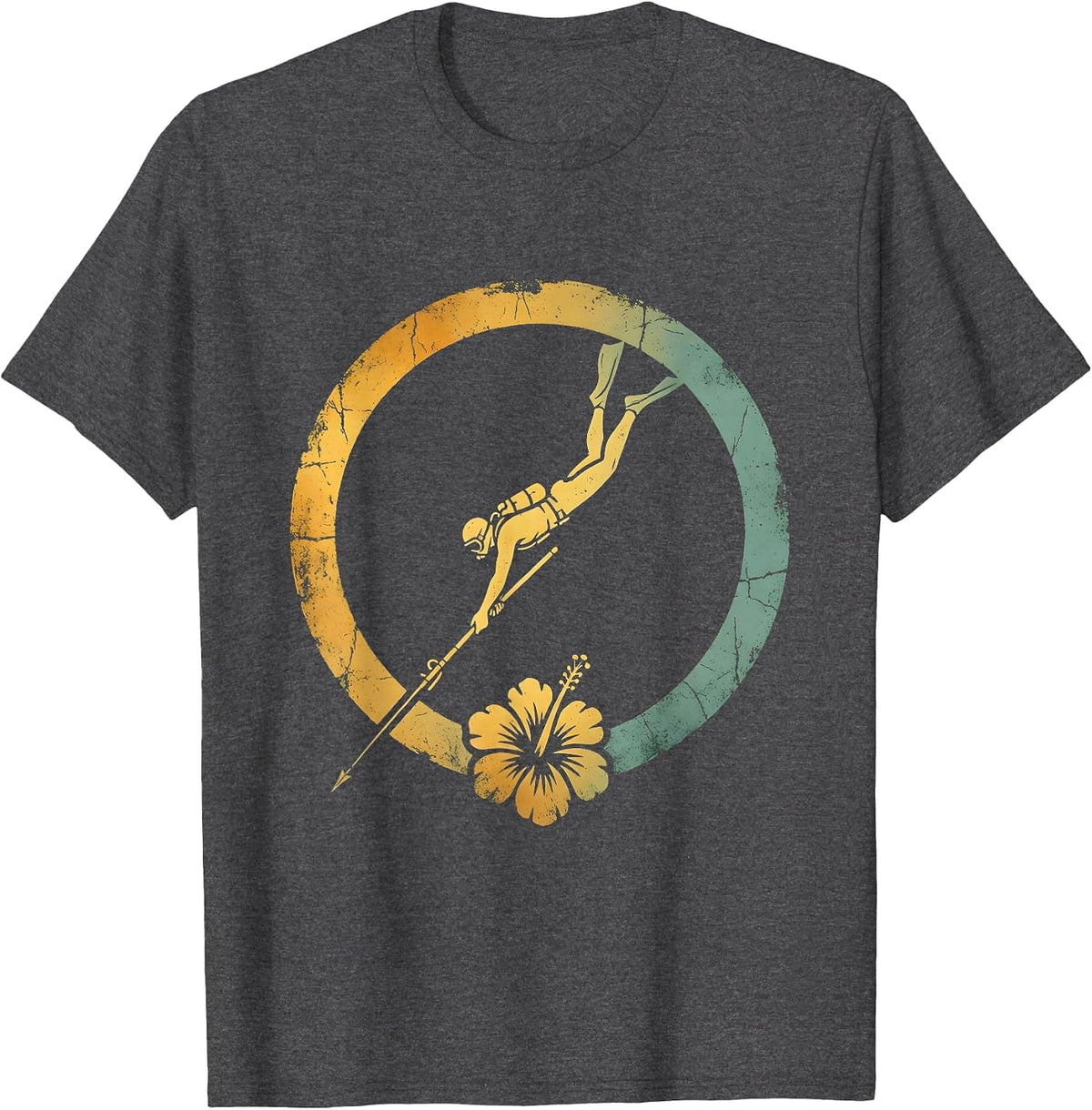 Hawaiian Spearfisher Diving Ocean Floor Graphic T-Shirt - Dark Heather Grey