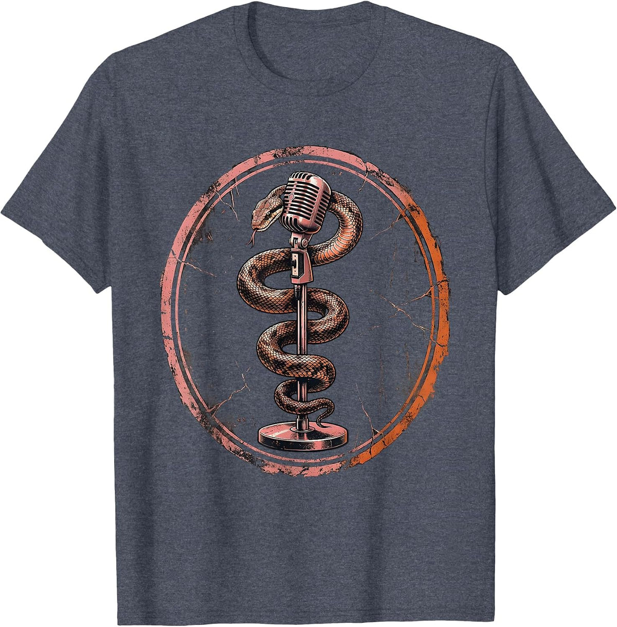 Snake Coiled Microphone Stand Rock Music Graphic T-Shirt - Heather Blue