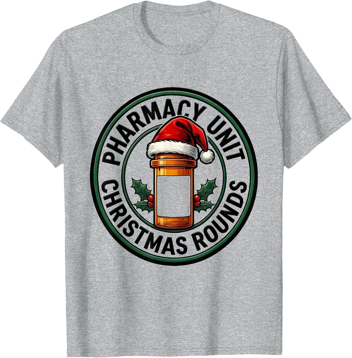 Men's Pharmacy Unit Christmas Rounds Funny Pharmacist Tech T-Shirt - Heather Grey