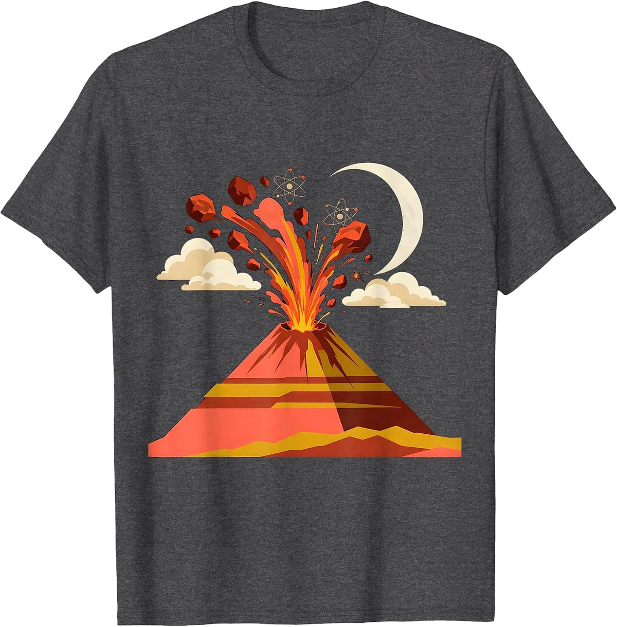 Mount Etna Night Eruption Italy Volcano T-Shirt - Dark Heather Grey