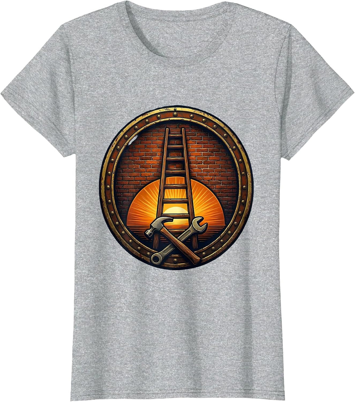 Labor Day Ladder Brick Wall Dusk Illustration T-Shirt - Heather Grey