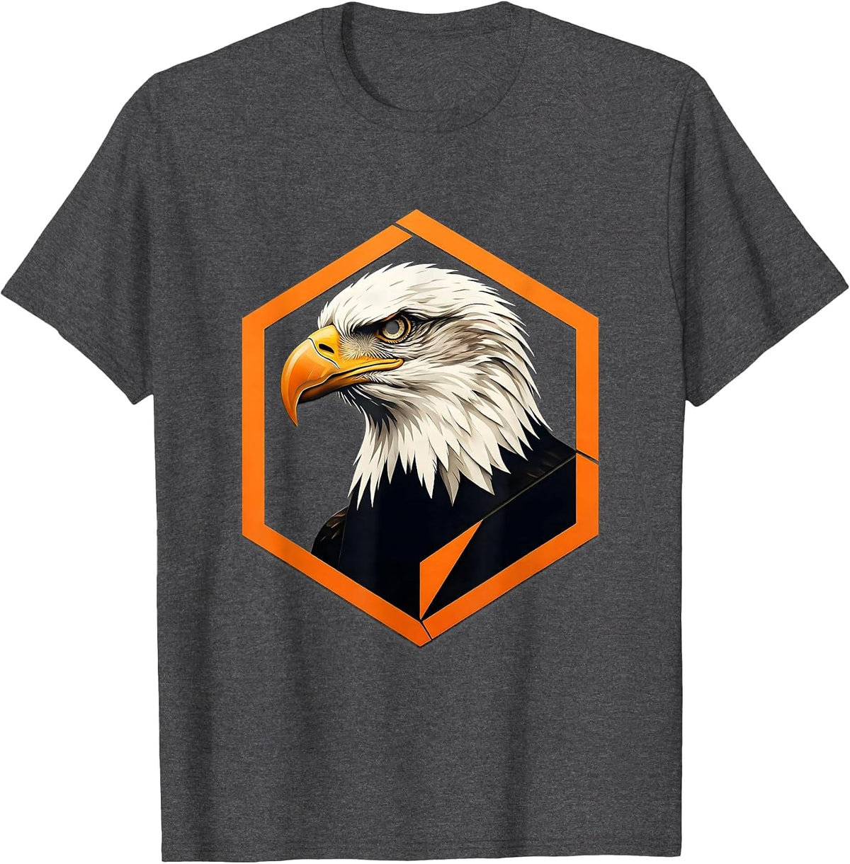 Men's Hexagonal Bald Eagle Stencil Badge Family Mascot Fan Pride T-Shirt - Dark Heather Grey