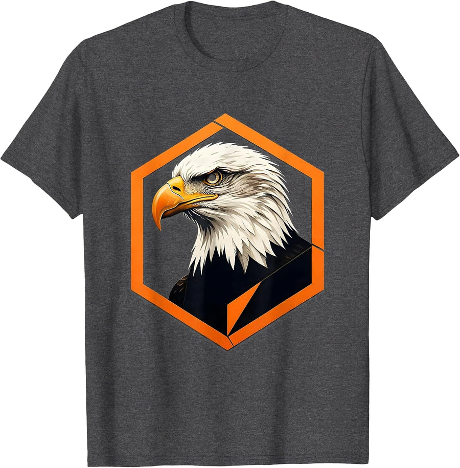 Men's Hexagonal Bald Eagle Stencil Badge Family Mascot Fan Pride T-Shirt - Dark Heather Grey