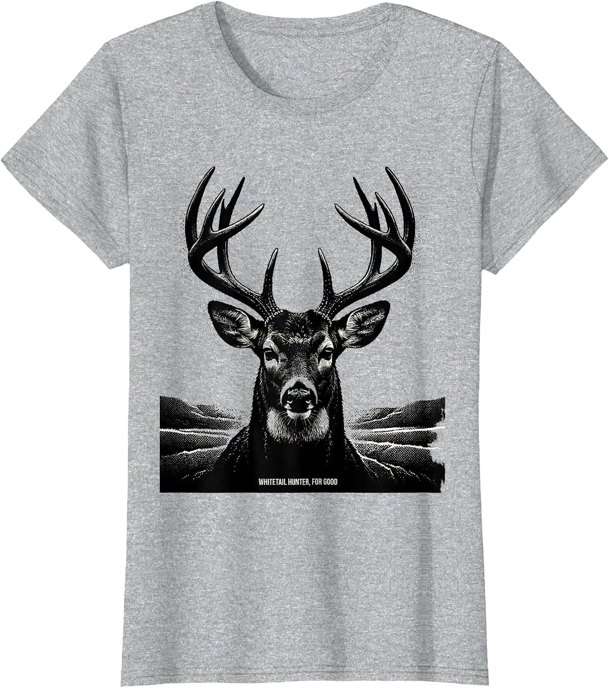 Women's Whitetail Hunter For Good Blackwork Dotwork Hunting Dad T-Shirt - Heather Grey