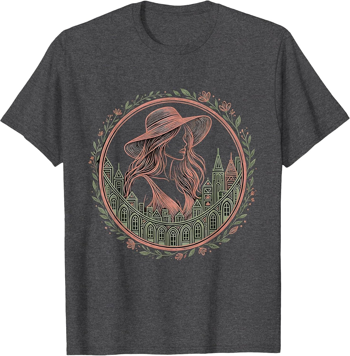 Gigi City Skyline Dusk Silhouette Design T-Shirt - Dark Heather Grey