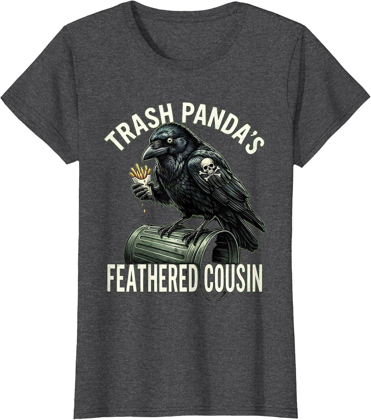 Women's Trash Panda's Feathered Cousin Crow Design T-Shirt - Dark Heather Grey