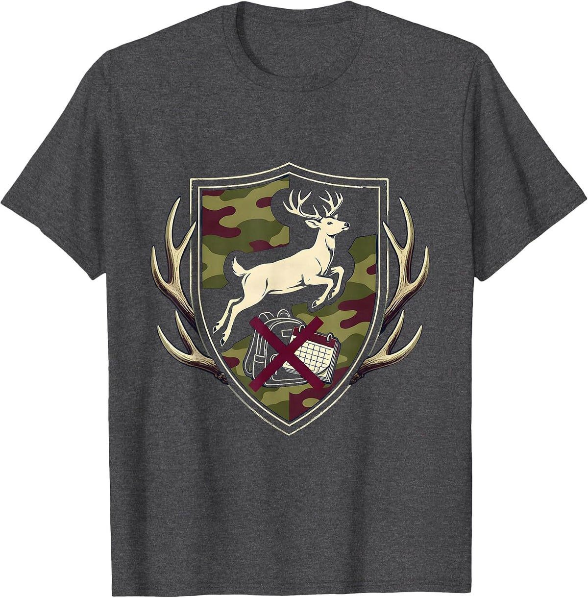 Sealed Shield Badge Whitetail Buck Camo Hunter Dad T-Shirt - Dark Heather Grey