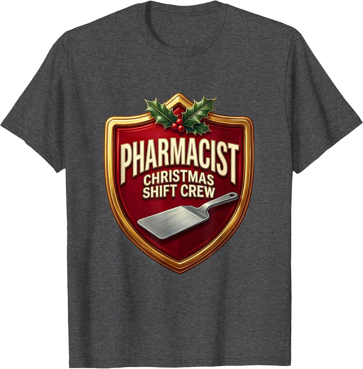 Men's Pharmacist Christmas Shift Crew Funny Pharmacy Squad Holiday T-Shirt - Dark Heather Grey