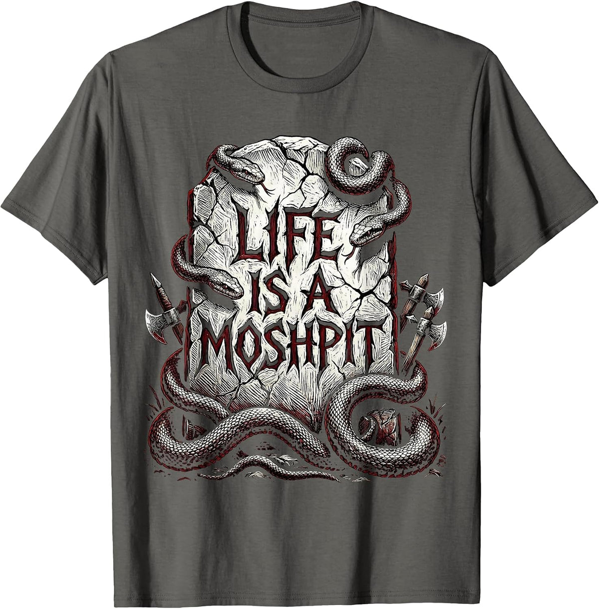 Life Is A Moshpit Metal Band Graphic Design T-Shirt - Asphalt Grey
