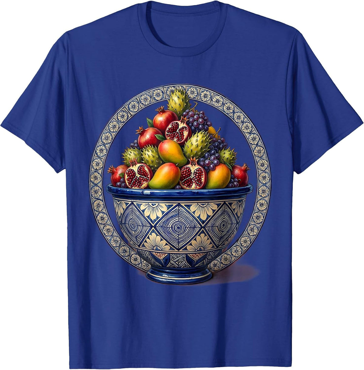 Mexican Talavera Pottery Bowl Overflowing With Fruit T-Shirt - Royal Blue