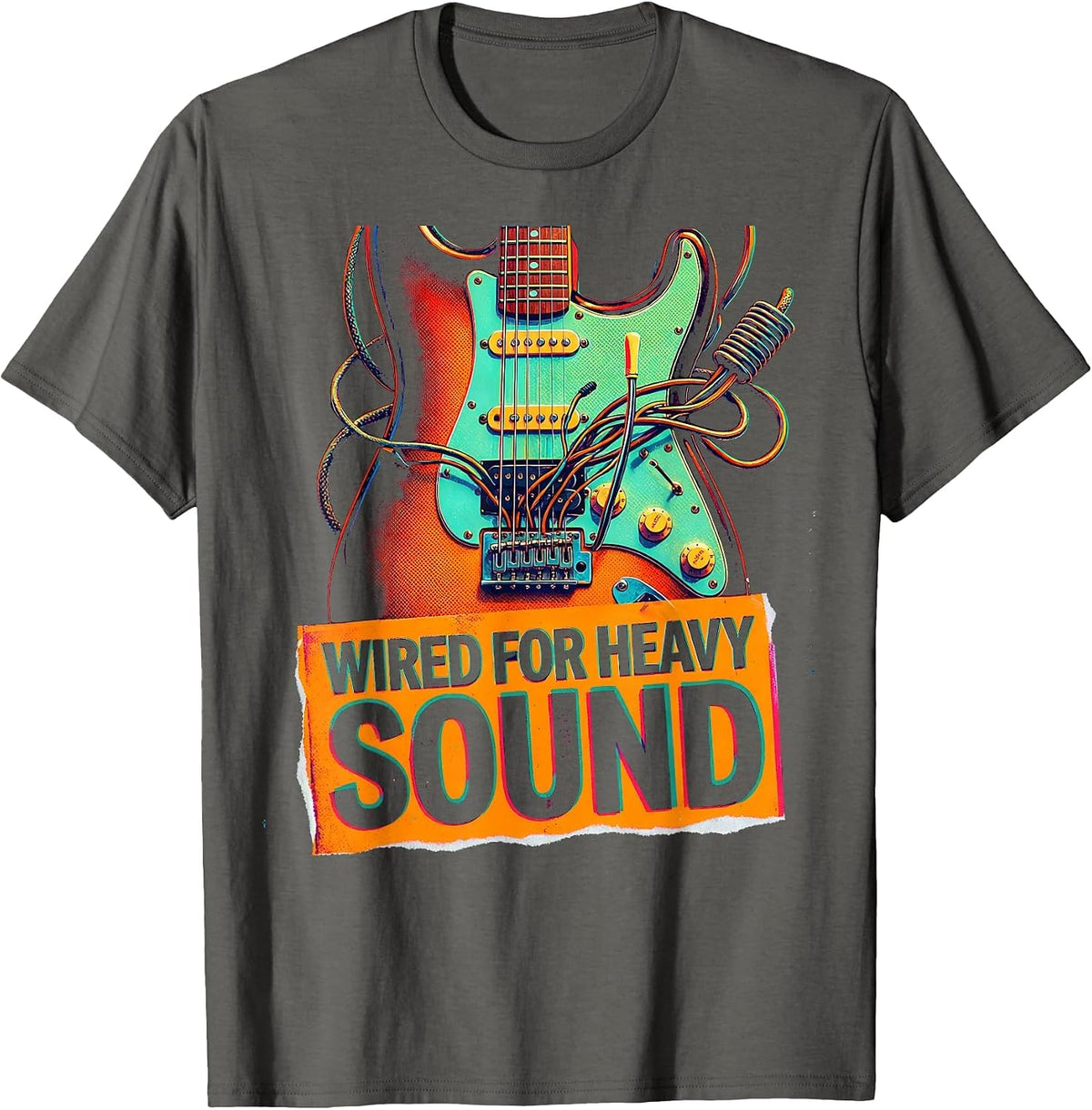 Wired for Heavy Sound Rock Music Design T-Shirt - Asphalt Grey