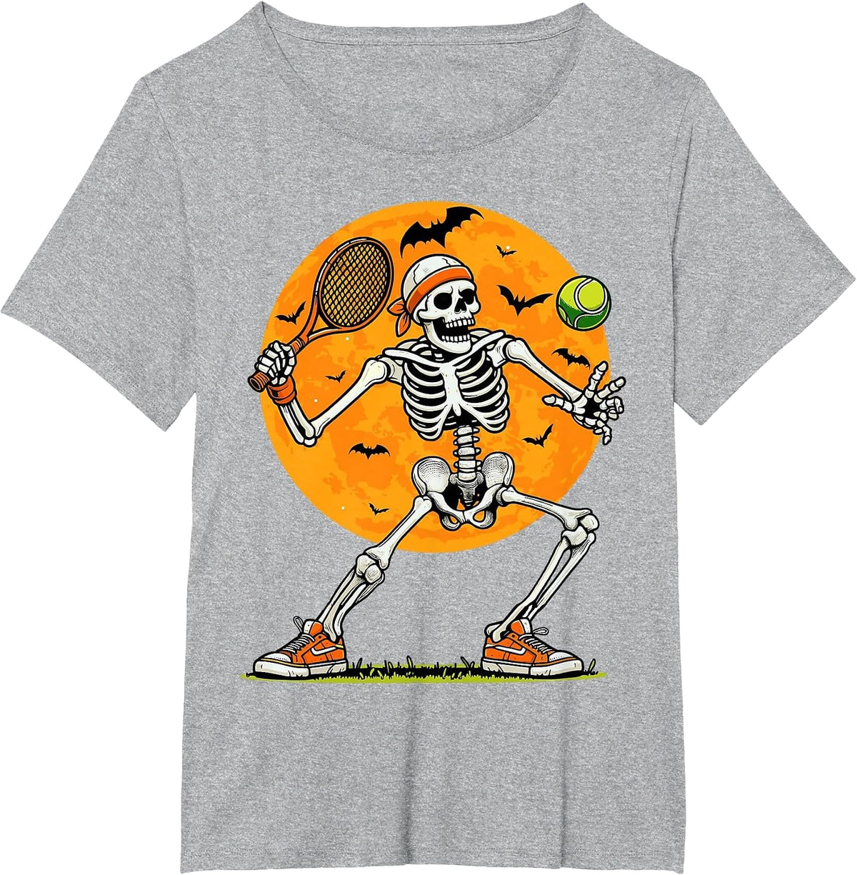 Tennis Skeleton Spooky Boys Funny Halloween Tennis Player T-Shirt - Heather Grey
