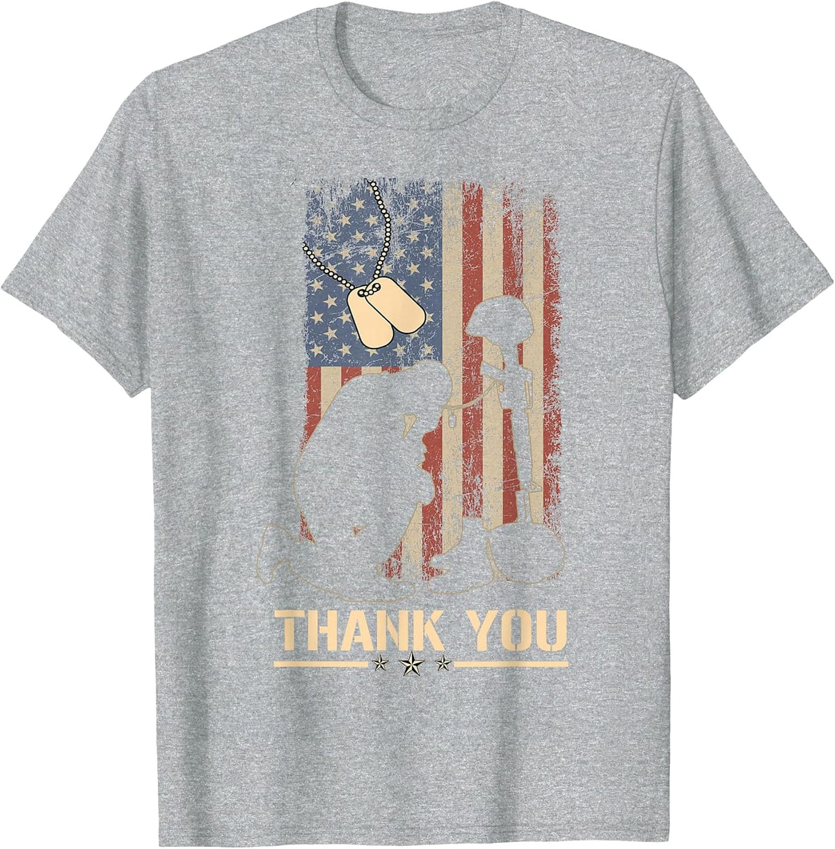 American Flag Thank You Veterans Military Appreciation T-Shirt - Heather Grey