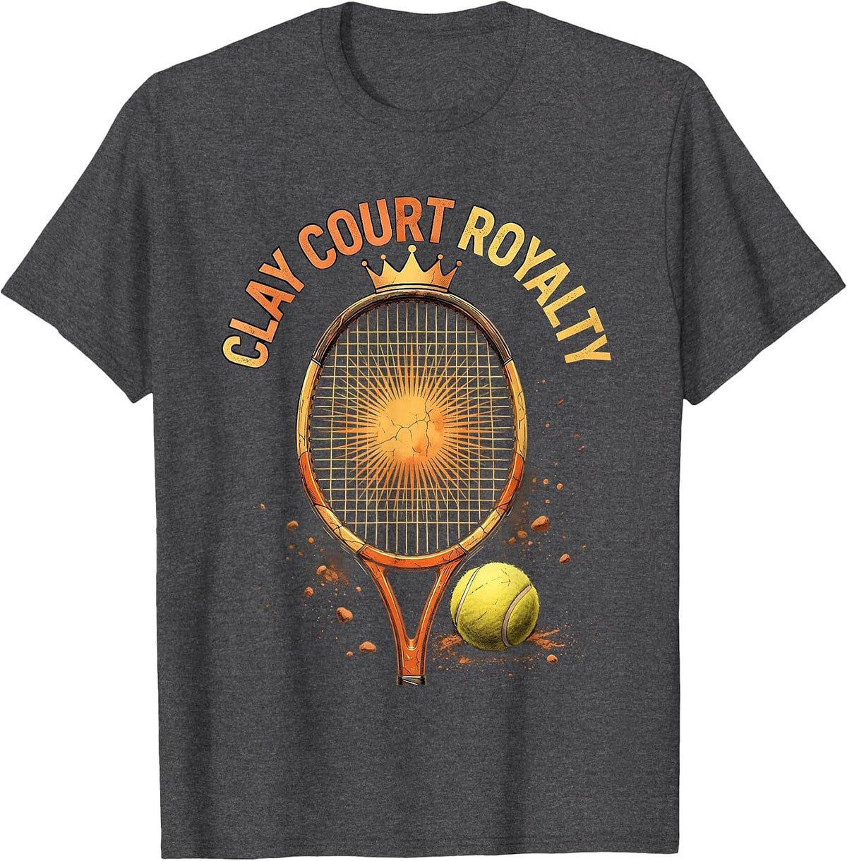 Clay Court Royalty Tennis Graphic Design T-Shirt - Dark Heather Grey