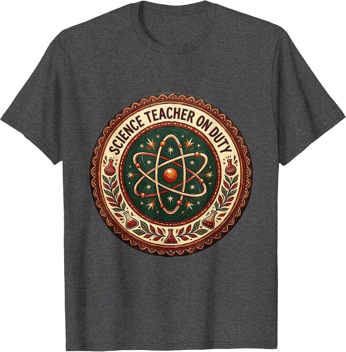 Science Teacher On Duty Educator Design T-Shirt - Dark Heather Grey