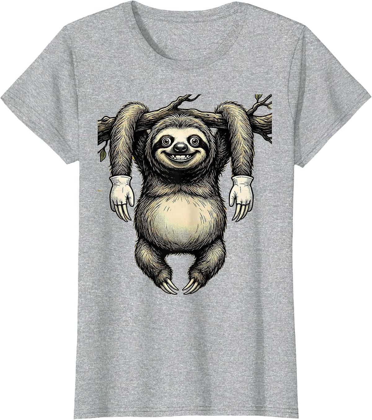 Women's Derpy Sloth Hanging Upside Down Funny Wildlife T-Shirt - Heather Grey