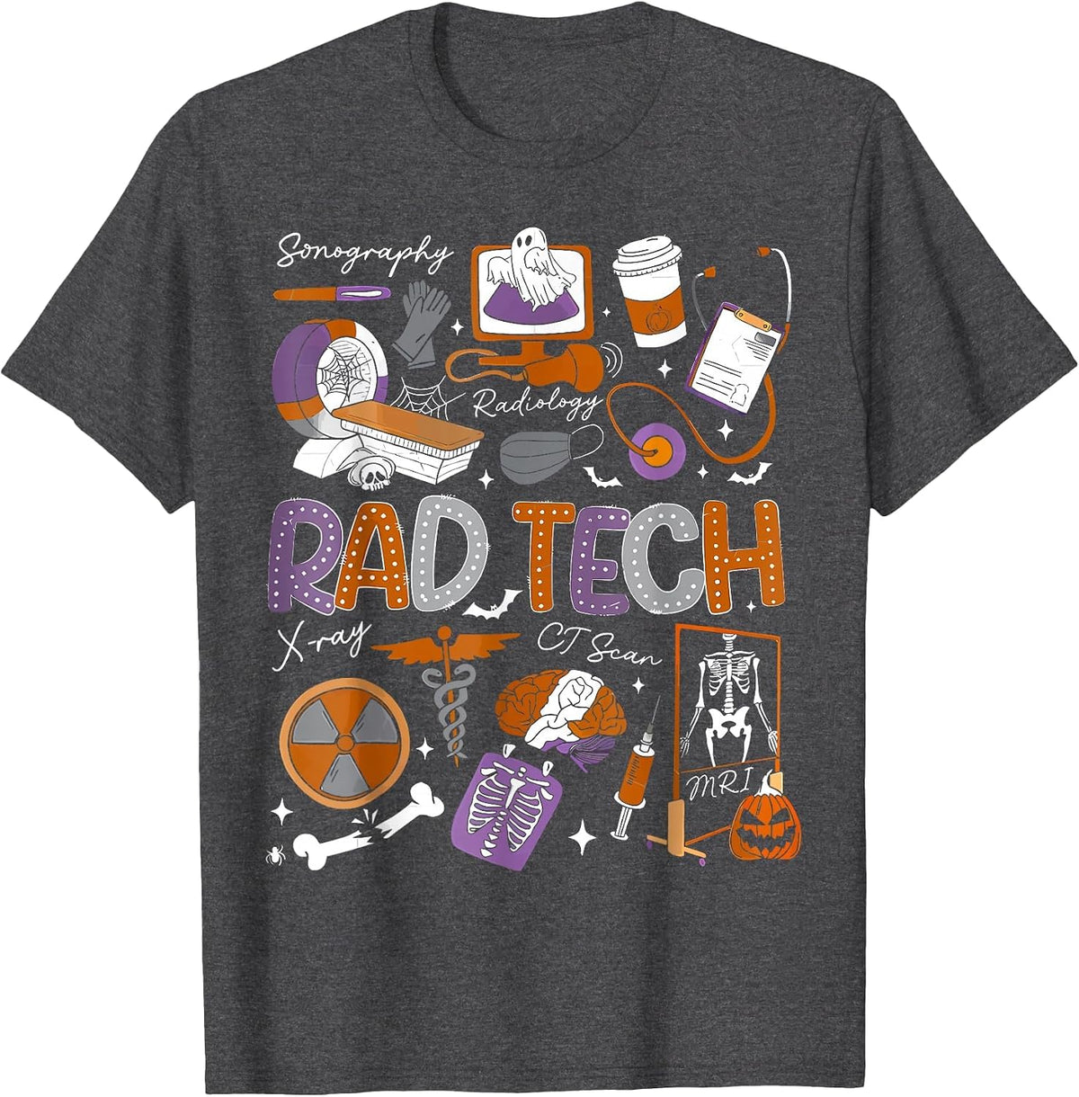 Radiology Technologist Halloween Ghost Rad Tech Halloween T-Shirt - Dark Heather Grey