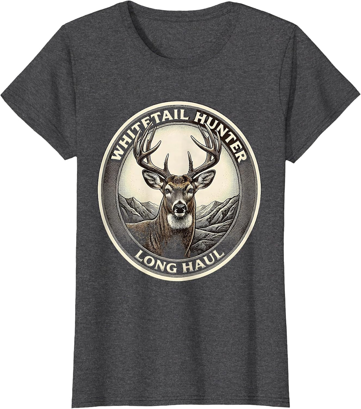 Women's Whitetail Hunter, Long Haul Crosshatch Etching Camo Dad T-Shirt - Dark Heather Grey