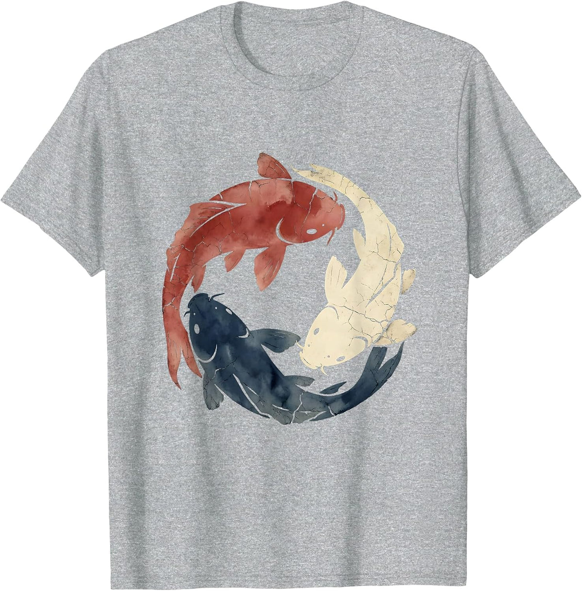 Men's Red White and Blue Koi Fish Circle Design T-Shirt - Heather Grey