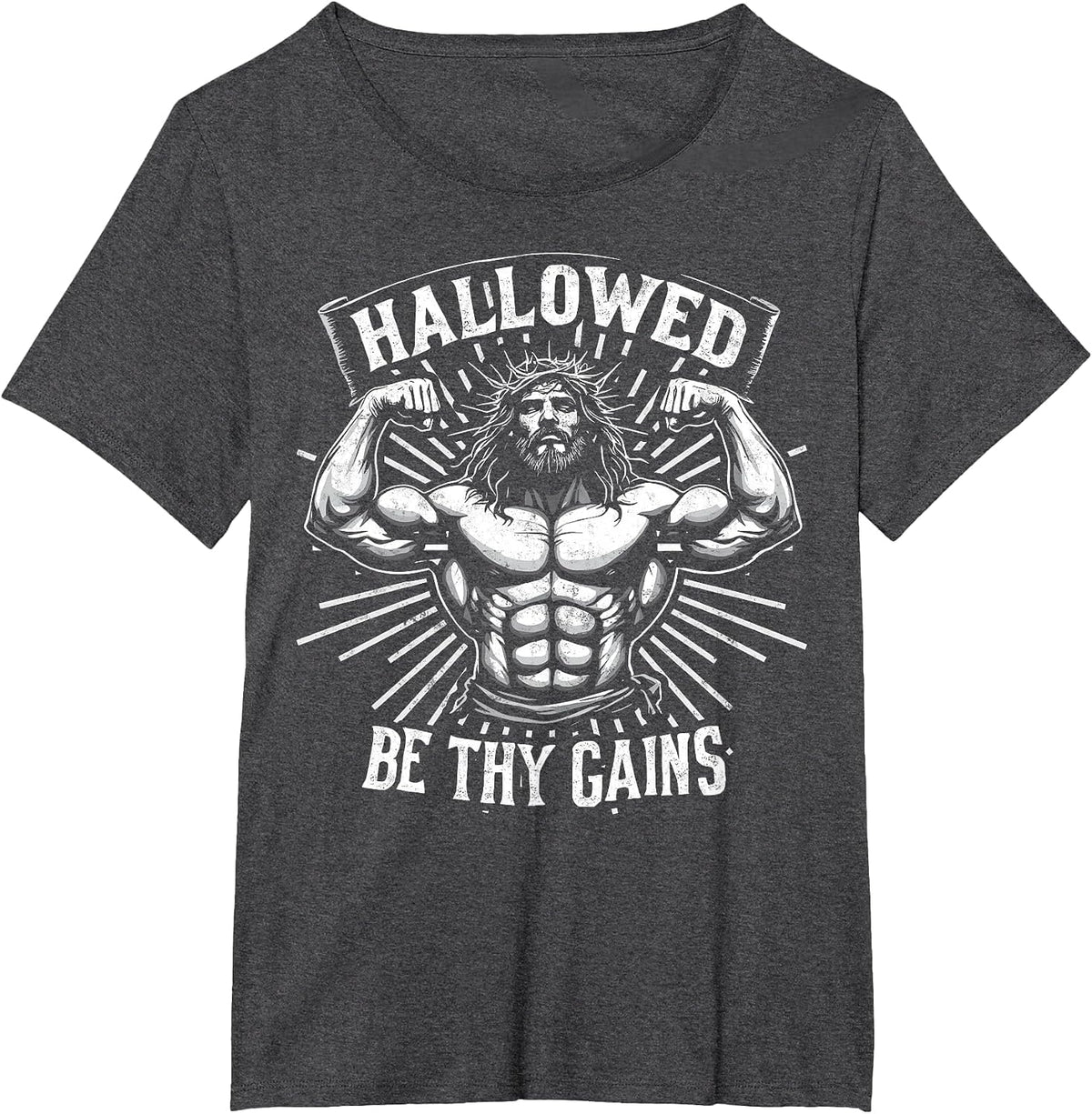 Hallowed Be Thy Gains Christian Workout Gym Jesus Motivation T-Shirt - Dark Heather Grey