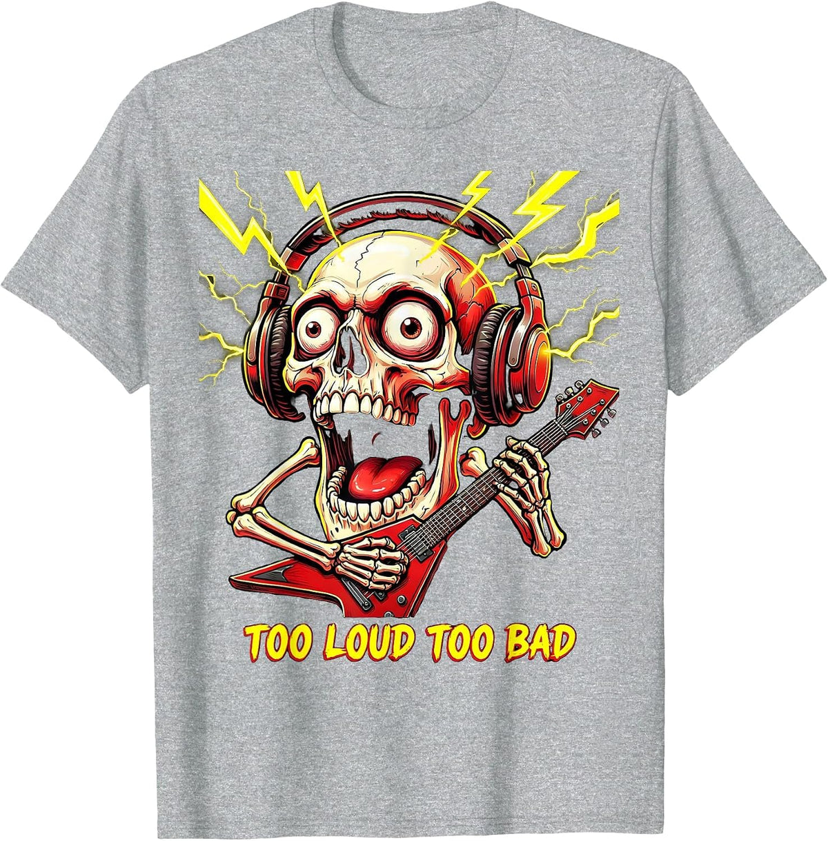 Men's Too Loud Too Bad Metal Band Graphic Design T-Shirt - Heather Grey