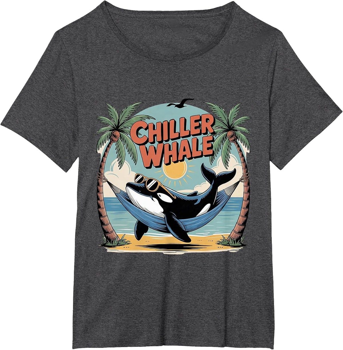 Chiller Whale Orca in Sunglasses in Hammock Beach Pun Funny T-Shirt - Dark Heather Grey