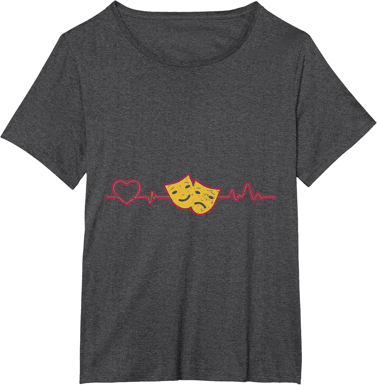 Drama Masks Heartbeat Musical Theater T-Shirt - Dark Heather Grey