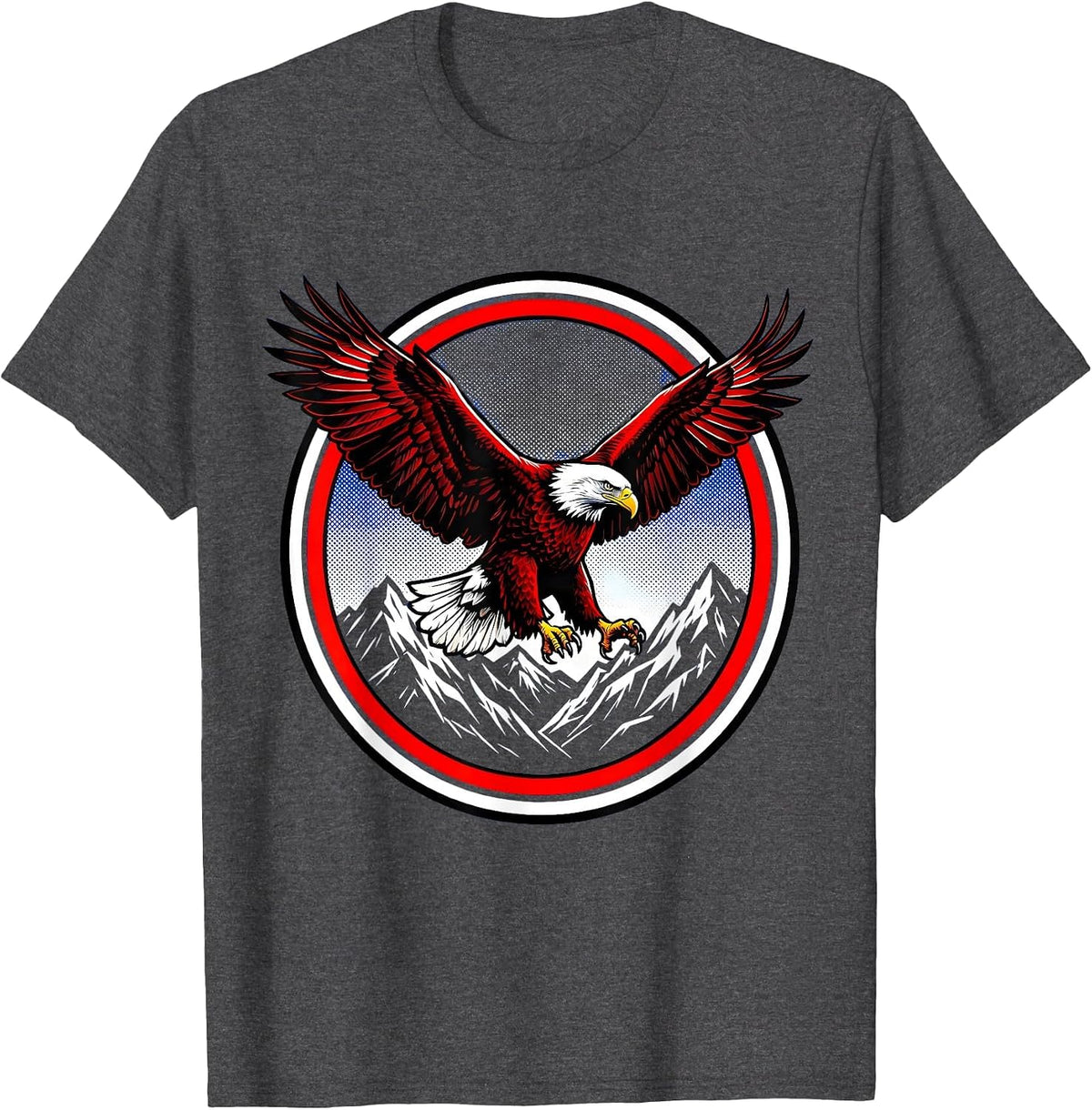Bald Eagle Soaring Over Mountains Red White Blue T-Shirt - Dark Heather Grey