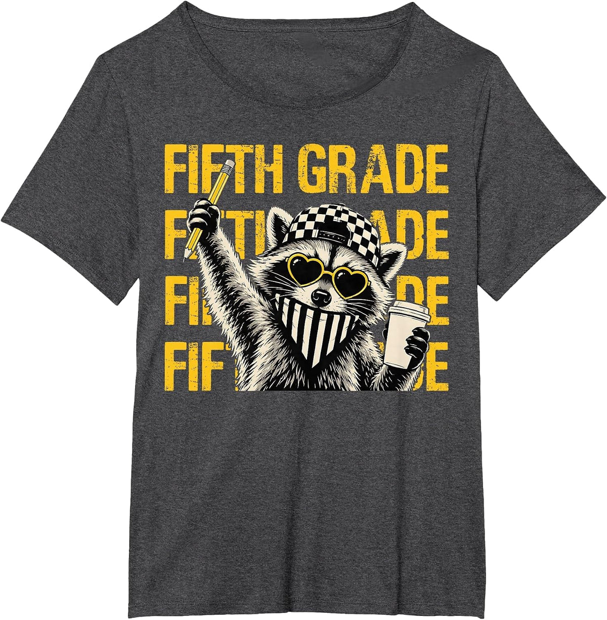 Funny Fifth Grade Teacher Feral Raccoon Back to School T-Shirt - Dark Heather Grey