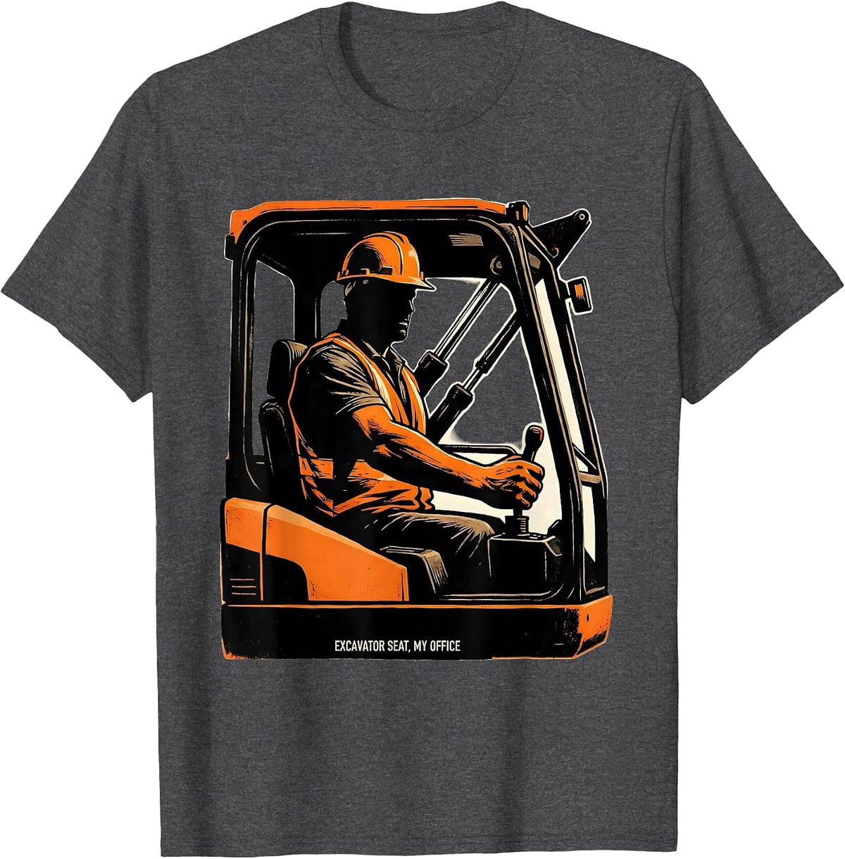 Men's Excavator Seat My Office Funny Construction Worker Heavy T-Shirt - Dark Heather Grey