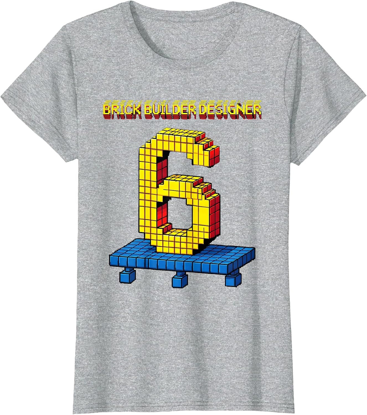Brick Builder Designer 6 Pixel Art Building Bricks Boy T-Shirt - Heather Grey