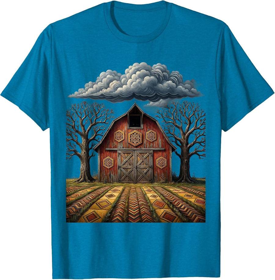 Weathered Barn Stormy Sky Country Music Design T-Shirt - Sapphire Blue