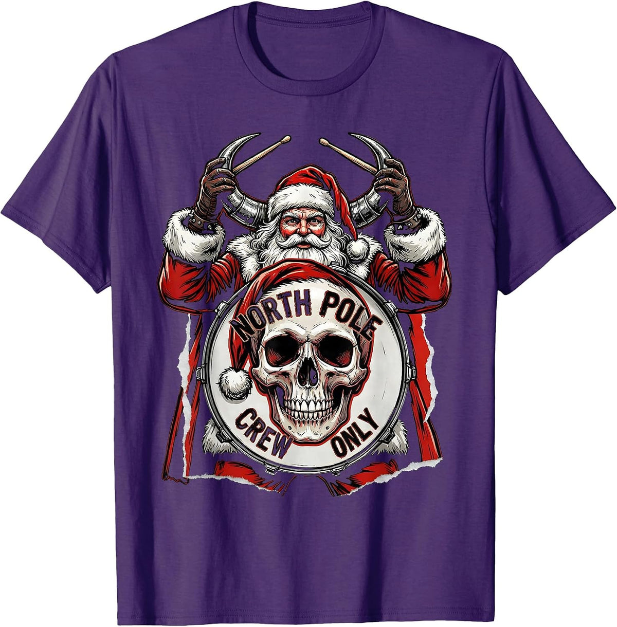 North Pole Crew Only Punk Metal Santa Heavy Metal Christmas T-Shirt - Purple