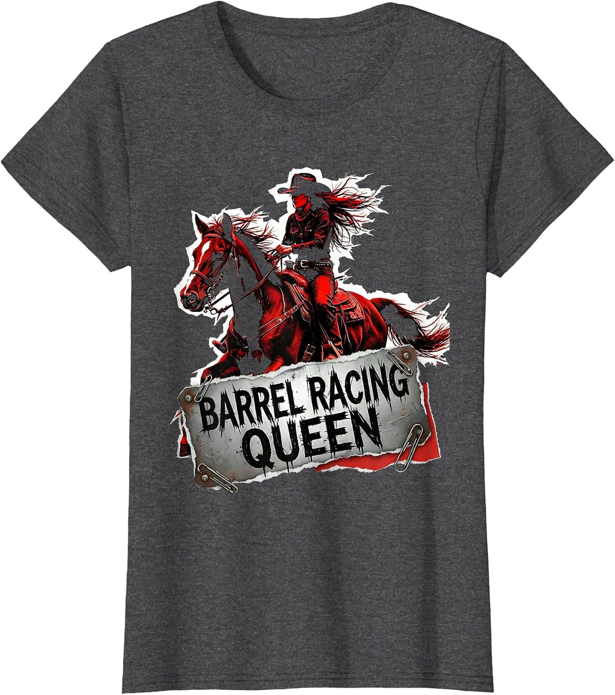 Women's Barrel Racing Queen Rodeo Design T-Shirt - Dark Heather Grey