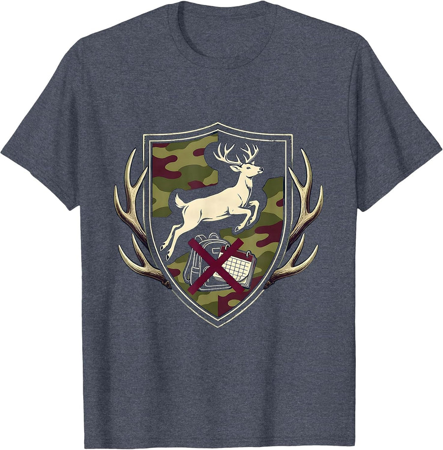Sealed Shield Badge Whitetail Buck Camo Hunter Dad T-Shirt - Heather Blue